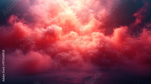 Dramatic Red Sky with Fluffy Clouds