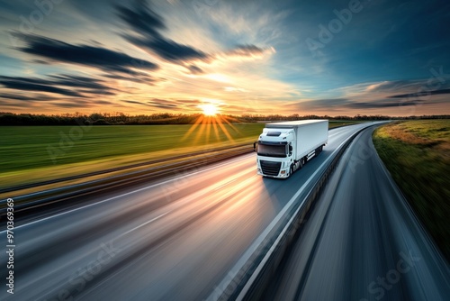 Truck Driving on a Highway at Sunset