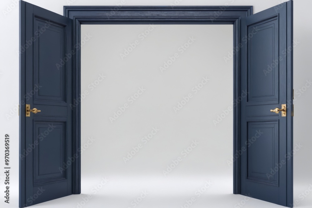 Open door white background is made dark blue Design concept of o Open door white background is made dark blue Design concept of o