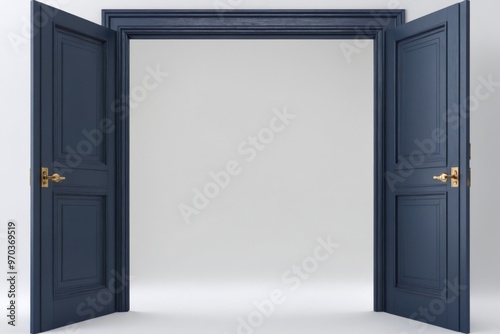 Open door white background is made dark blue Design concept of o