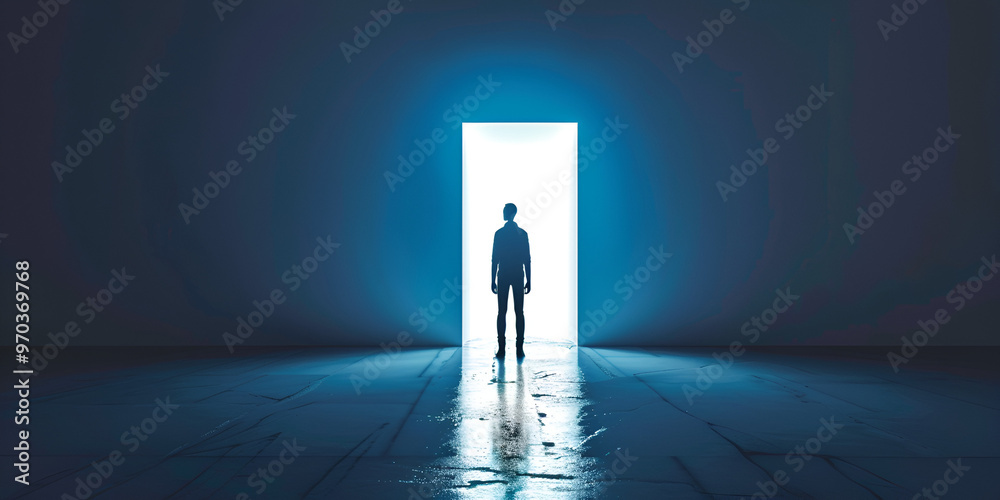 Obraz premium Man Standing in Doorway with Light
