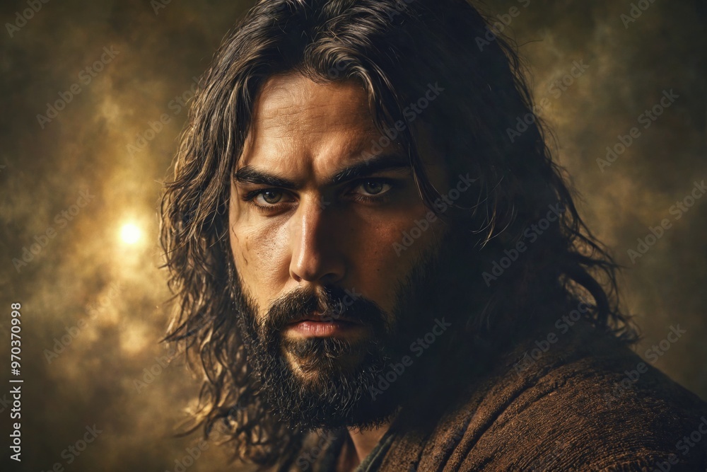 Portrait man long dark hair beard He appears Jesus Christ, the s Portrait man long dark hair beard He appears Jesus Christ, the s