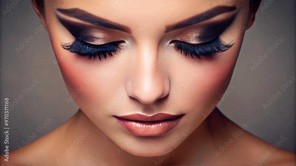 Thick, elegantly coiffed eyelashes stand out against a blank canvas, their precision-crafted design exuding Thick, elegantly coiffed eyelashes stand out against a blank canvas, their precision-crafted design exuding