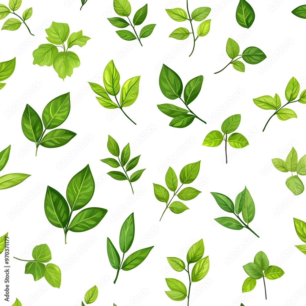 Obraz premium Seamless background pattern with various lush green leaves and foliage in natural and organic design