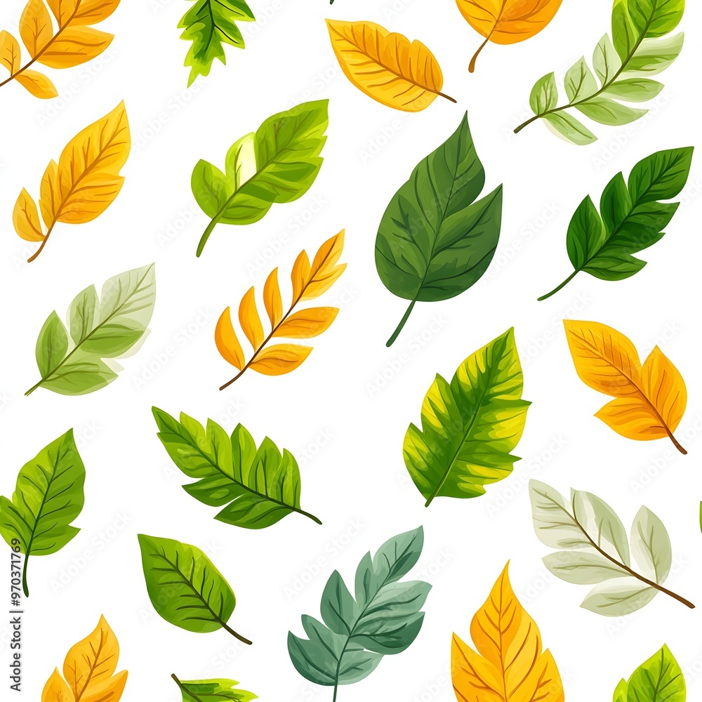 Seamless Pattern of Diverse Nature Leaves on Clean White Background Seamless Pattern of Diverse Nature Leaves on Clean White Background