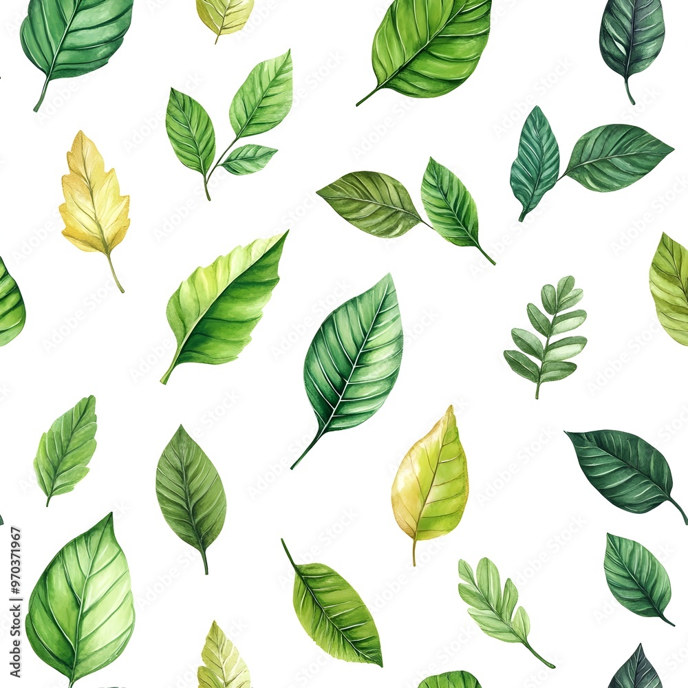 Seamless Pattern of Fresh and Natural Leaves on White Background Seamless Pattern of Fresh and Natural Leaves on White Background