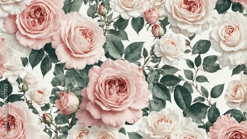 Seamless pattern pink white roses background are full A beautifu photo