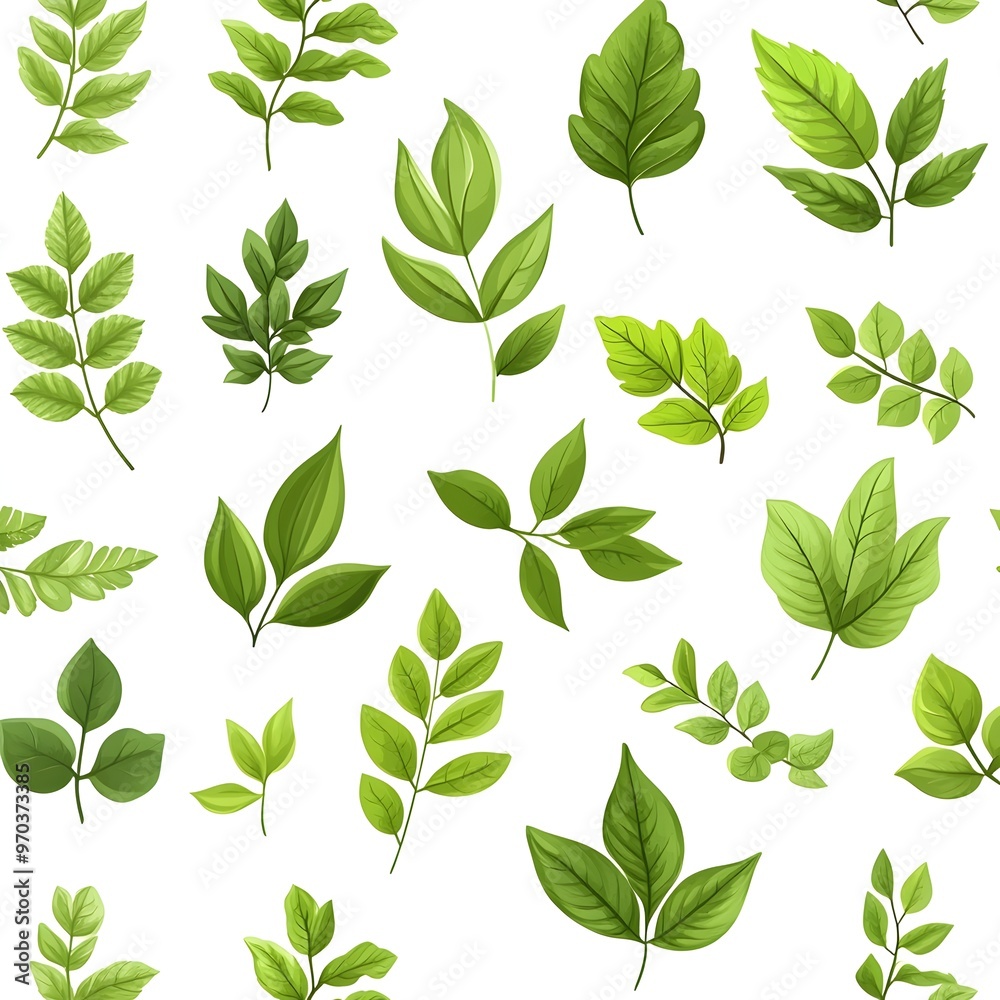 Seamless Pattern With Natural and Fresh Various Leaves on White Background Seamless Pattern With Natural and Fresh Various Leaves on White Background