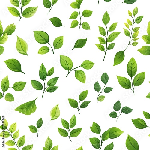 Lush Foliage Seamless Natural Pattern with Fresh Green Leaves on White Background