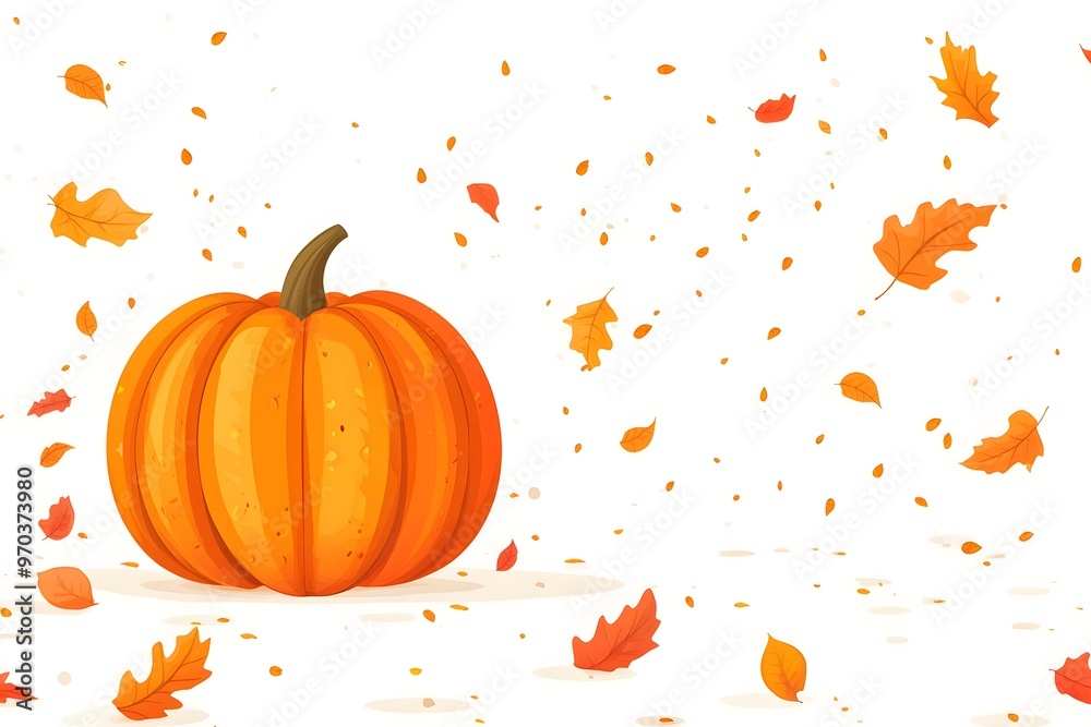 Naklejka premium Autumn Pumpkin with Falling Leaves Illustration