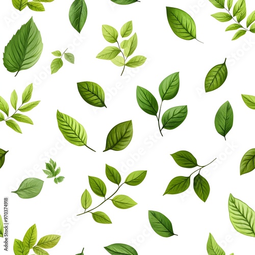 Natural Seamless Pattern with Vibrant Green Leaves on White Background