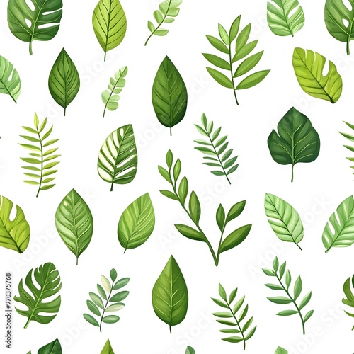 Seamless Background Pattern with Fresh and Natural Green Leaves and Foliage