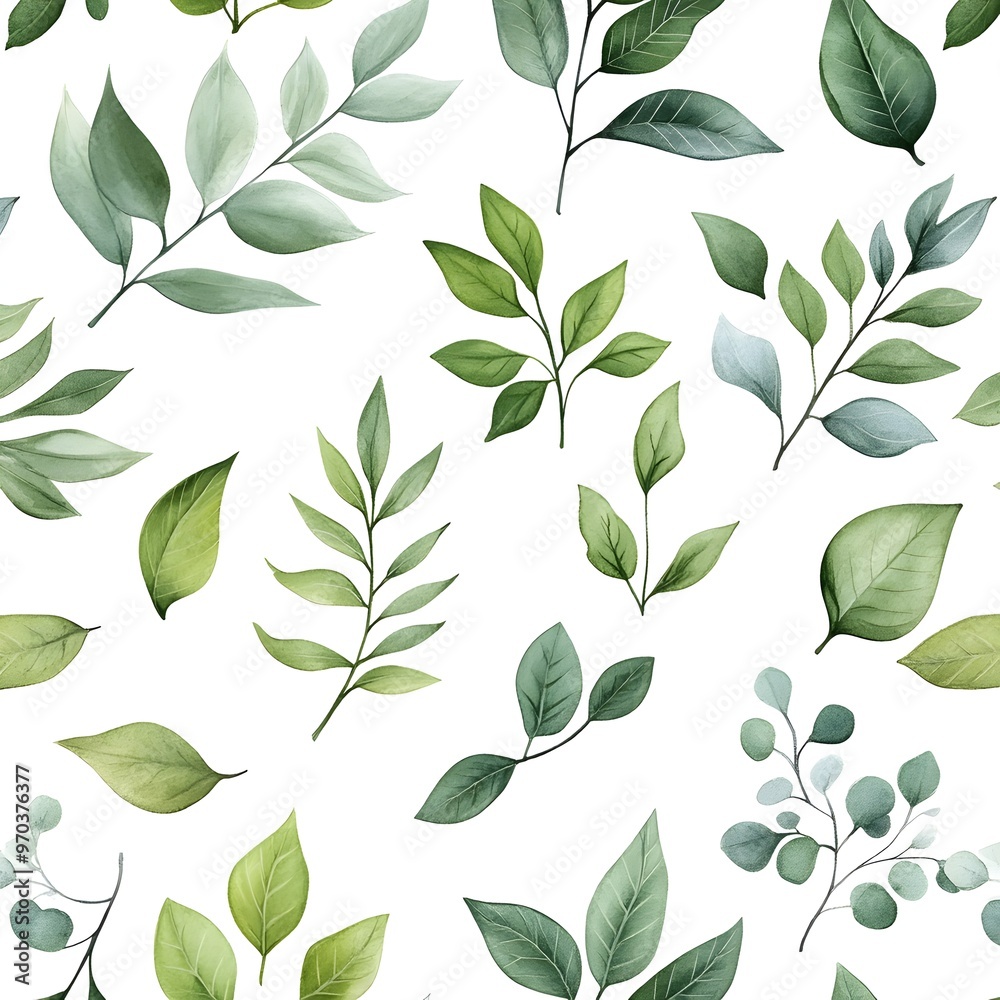 Seamless Pattern with Fresh and Vibrant Natural Leaves on White Background Seamless Pattern with Fresh and Vibrant Natural Leaves on White Background