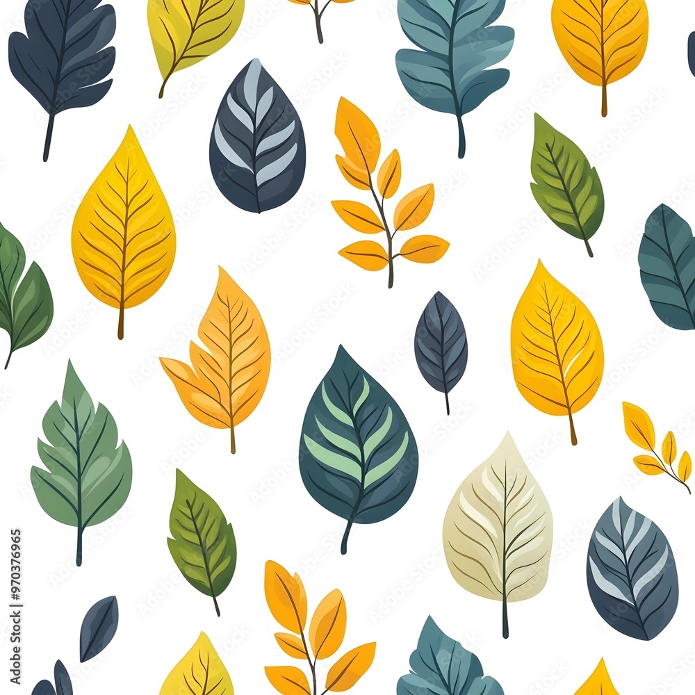 Seamless Natural Leaf Pattern with Vibrant Foliage on Minimalist White Background Seamless Natural Leaf Pattern with Vibrant Foliage on Minimalist White Background