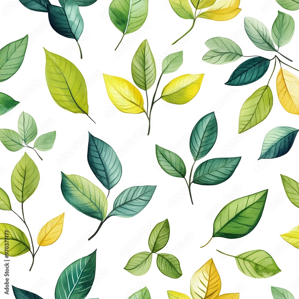 Vibrant Botanical Leaf Pattern on Serene White Background Vibrant Botanical Leaf Pattern on Serene White Background