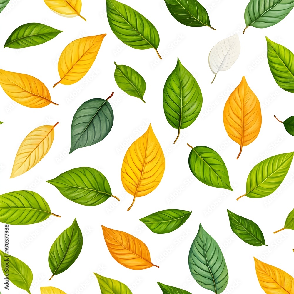Fototapeta premium Seamless Natural Leaf Pattern with Fresh Botanical Foliage on White Background