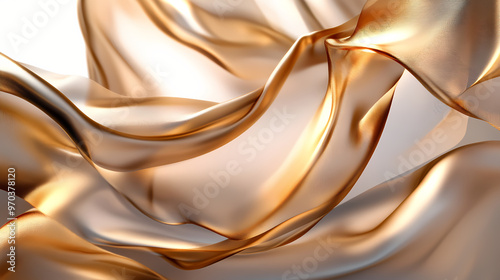 Beige macro glass Y2K render abstract backdrop in 3d style. Background with transparent glassmorphism modern texture. Holographic curve wave in motion.Mocha Mousse - color of 2025