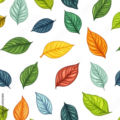 Natural Leaf Pattern on White Background   Seamless Botanical