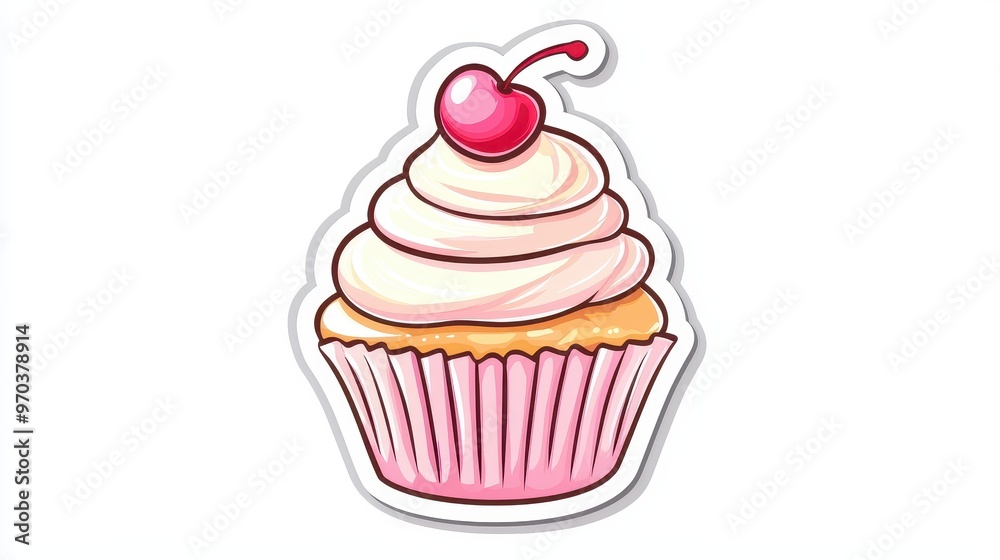 Pink Cupcake with Cherry on Top Sticker Design Pink Cupcake with Cherry on Top Sticker Design