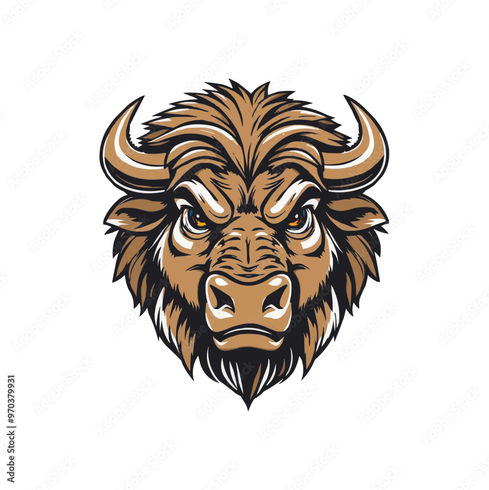 Obraz premium buffalo editable Esport vector logo on white background side view, buffalo icon, buffalo head, buffalo sticker, bull, bison