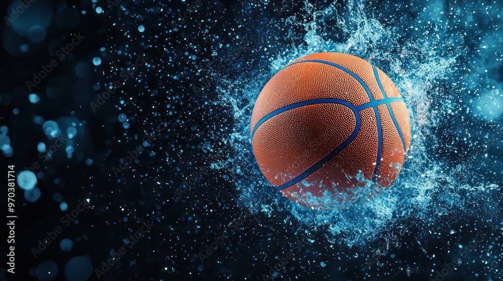 Intense Basketball in Fiery Flight: Hyper-realistic Sports Concept Intense Basketball in Fiery Flight: Hyper-realistic Sports Concept