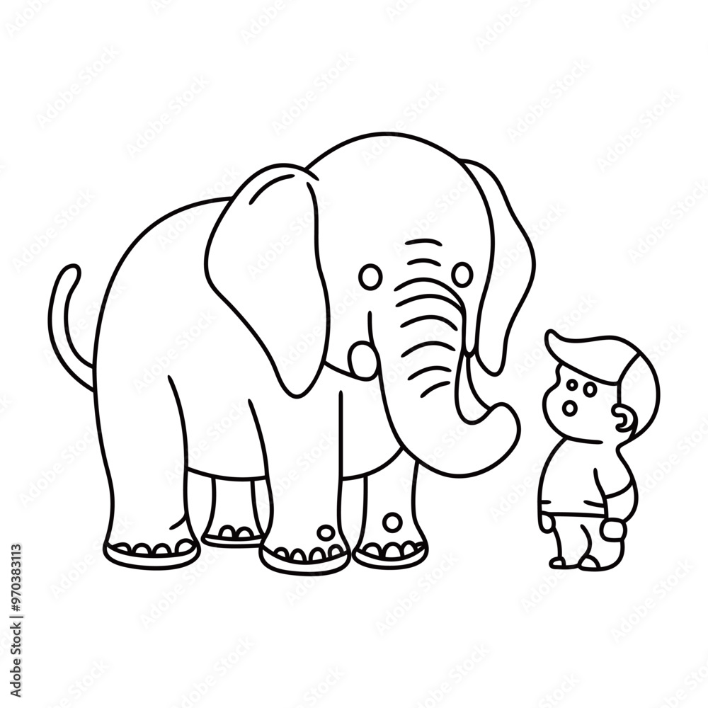 Elephant and dog character cartoon style line art Elephant and dog character cartoon style line art