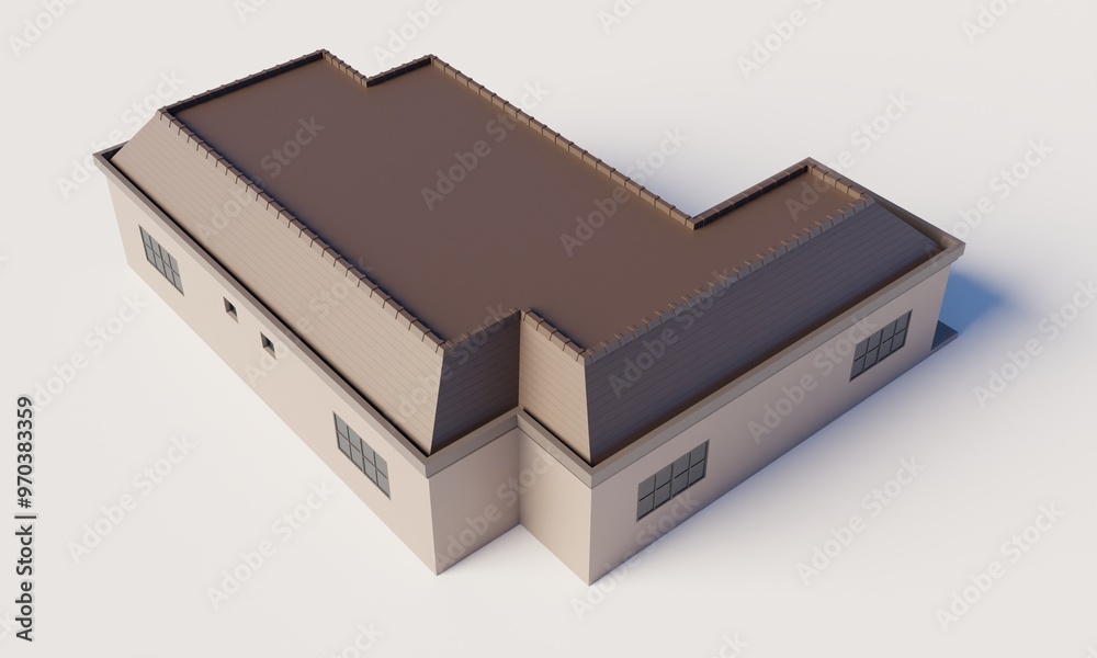 Top view medium sized single storey modern house 3d rendering architecture wallpaper background Top view medium sized single storey modern house 3d rendering architecture wallpaper background