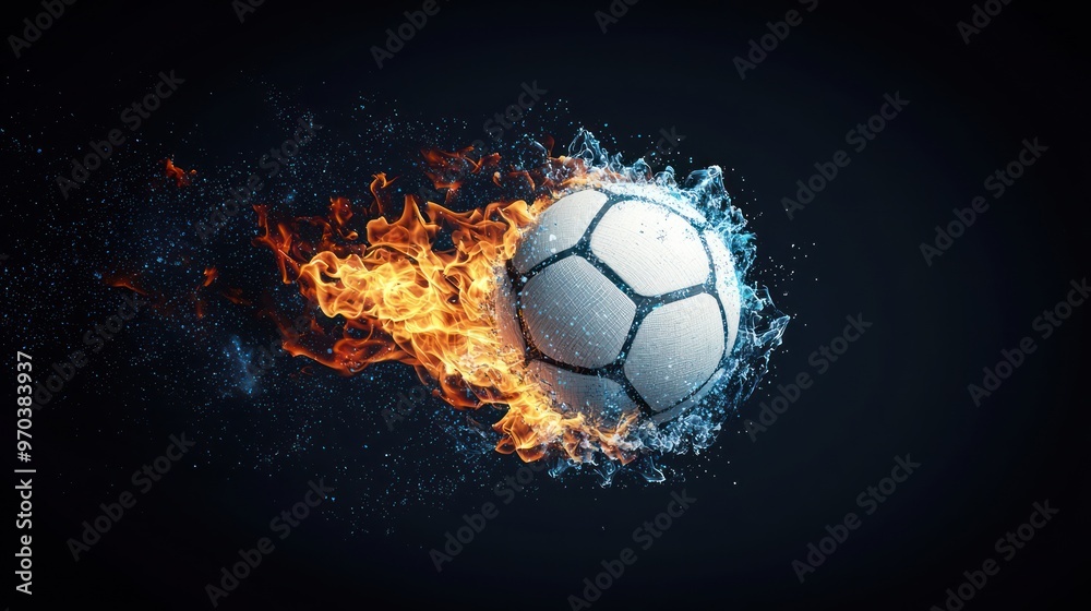 Naklejka premium Ignited Volleyball in Cinematic Hyper-Realistic Display on Black Background