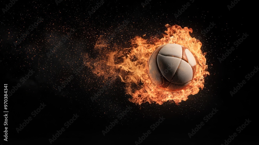 Fototapeta premium Volleyball Ignited: Hyper-Realistic Flame Rendering on Black Background