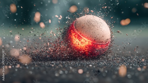 Wallpaper Mural Ignited Cricket Ball Racing with Flames - Hyper-realistic High-Resolution Cinematic Sports Photography Torontodigital.ca