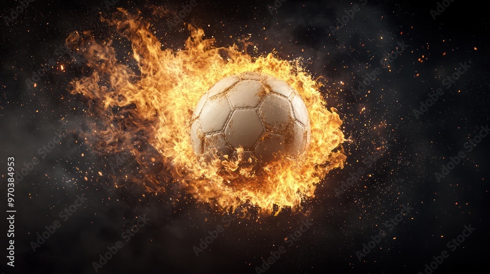 Fototapeta premium Fiery Sepak Takraw Ball in Hyper-realistic Motion with Cinematic Lighting Effect