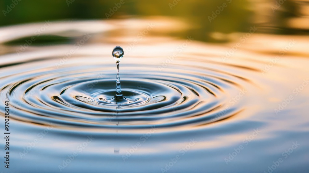 Droplet hitting a calm water surface, creating concentric ripples, Water splash, serenity, nature Droplet hitting a calm water surface, creating concentric ripples, Water splash, serenity, nature