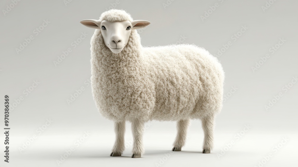 Fototapeta premium Sheep (wool) clipart, element, 3D illustration, realistic, isolated on white background