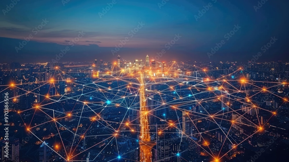 futuristic modern smart city with global communication network technology.