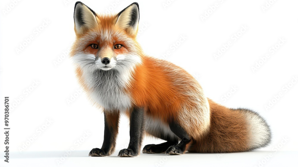 Obraz premium Foxes (fur) clipart, element, 3D illustration, realistic, isolated on white background