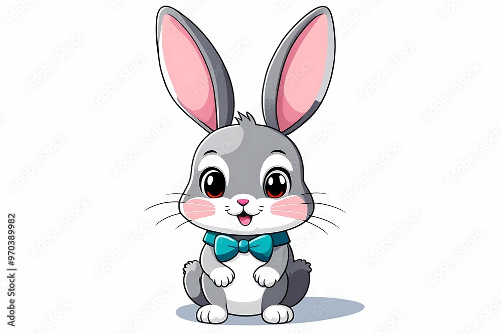 Fototapeta premium Cute Cartoon Bunny Wearing a Blue Bowtie