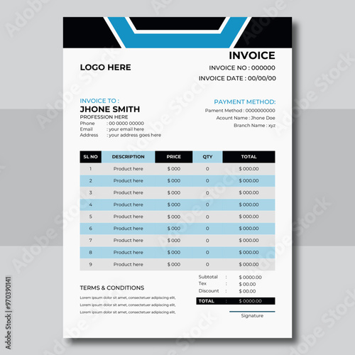 Modern and attractive invoice design template for your professional business.
