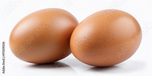 Two fresh brown chicken eggs, uncracked and intact, sit side by side on a pure white background, perfectly isolated with a clipping path for easy editing. photo