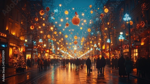 Christmas Lights illuminate the Street