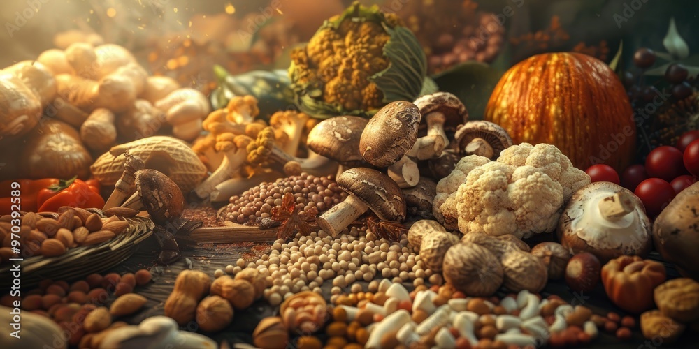 Nutritious foods high in vitamin B3 niacin featuring the molecular structure of niacin Top sources of vitamin B3 include seeds nuts meat legumes mushrooms and peanuts Promoting a balanced a Nutritious foods high in vitamin B3 niacin featuring the molecular structure of niacin Top sources of vitamin B3 include seeds nuts meat legumes mushrooms and peanuts Promoting a balanced a