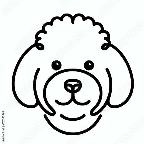 Simple line art illustration of a bichon frise head cartoon design on white background photo