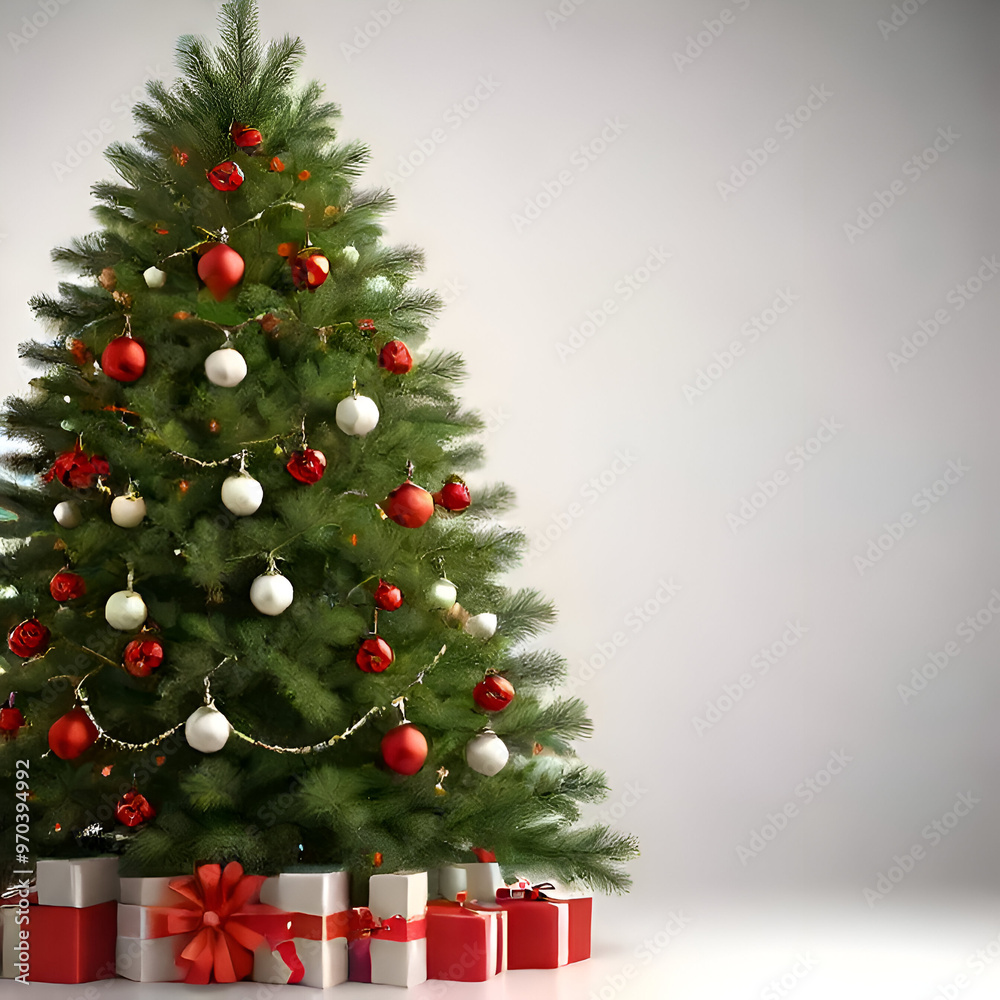 Christmas tree and gifts on a white background. 3d rendering. Christmas tree and gifts on a white background. 3d rendering.