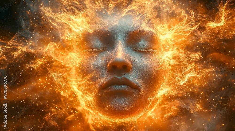 Woman Face Burning in Flames Abstract Fire Surreal Art Fiery Aura Woman Face Burning in Flames Abstract Fire Surreal Art Fiery Aura