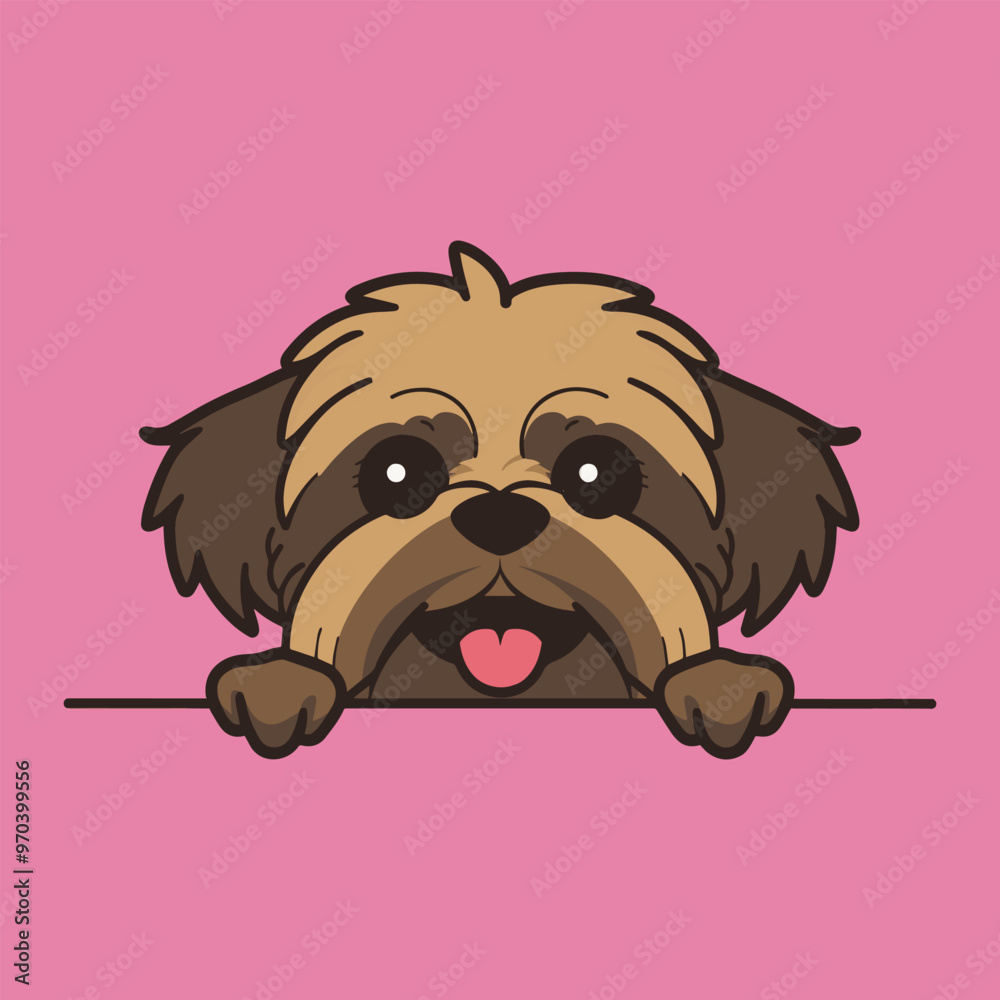 Obraz premium Shih Tzu Dog Peeking face Vector illustration - Dog peeking face isolated 