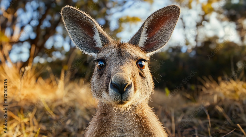 Fototapeta premium Kangaroo Peering into Camera in Outback