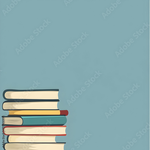 stack of book with red cover on wooden table against blurred background. space for text photo