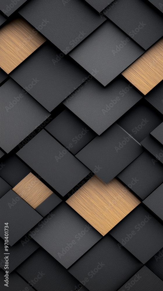 A black and brown patterned background with a wooden border. The pattern is made up of squares and triangles A black and brown patterned background with a wooden border. The pattern is made up of squares and triangles