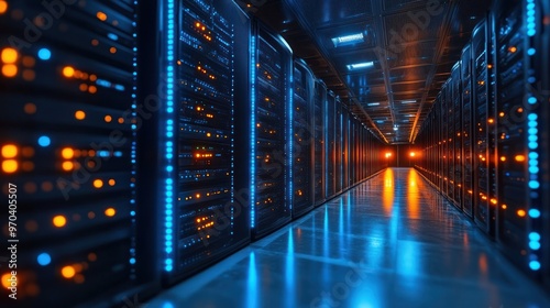 Server Room with Glowing Lights