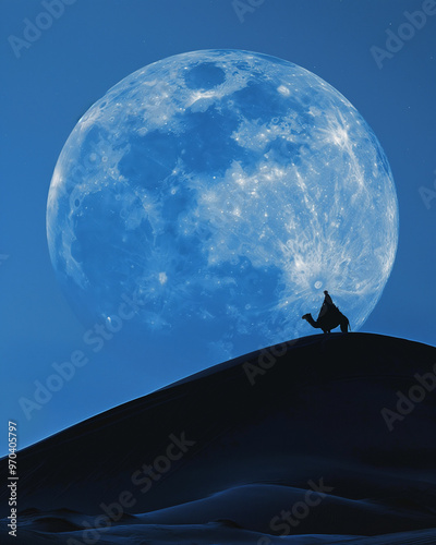 Person on camel in the desert at night with full moon part 5