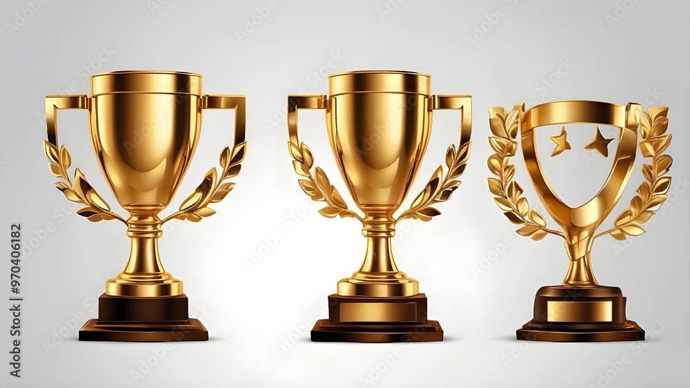 Golden trophy cup winner on clear background. Conquerors, rejoice over awards given to sports winners. Golden trophy cup winner on clear background. Conquerors, rejoice over awards given to sports winners.